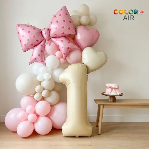 Coquette Pink Bow Number Balloon Set