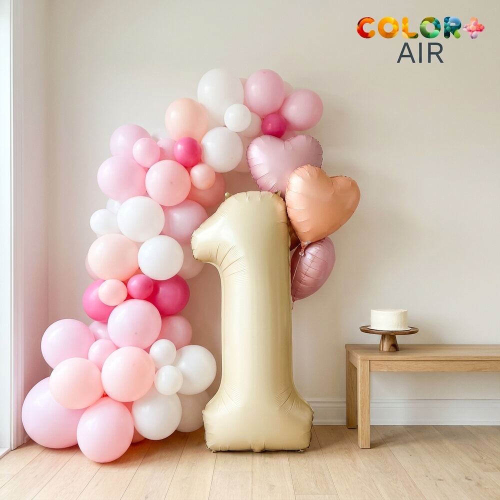 Pastel Pink First Birthday Balloon Set